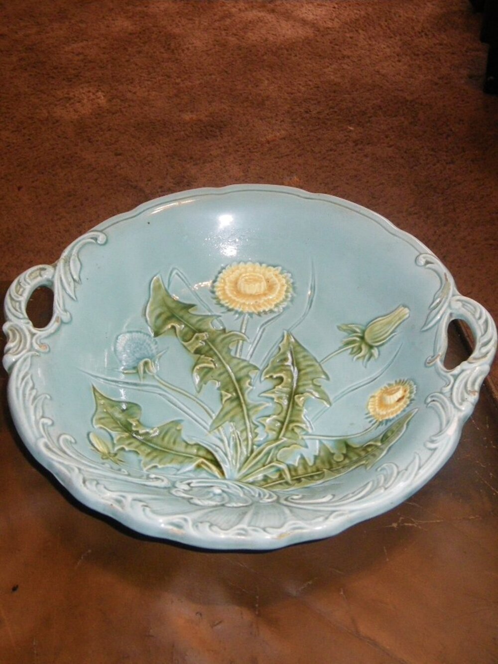 Vintage Beautiful Ceramic Serving Bowl Dish Dandelions Made in 722 Z Germany